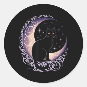 Pegatina Redonda Luna de Gato Negro Satanismo Demoniaco Brujería Di
