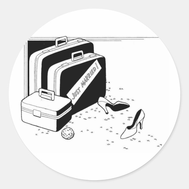 Pegatina Redonda Luna de miel de bodas de playa (Anverso)