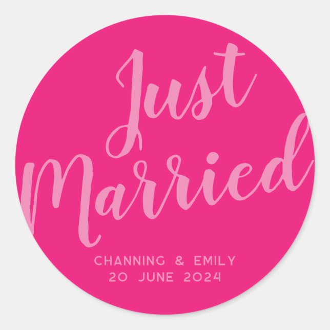 Pegatina Redonda Luna de Miel Personalizada Recién Casados (Anverso)