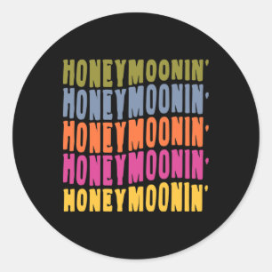 Pegatina Redonda Luna de Miel Vintage Retro Novia Novio Vacaciones 