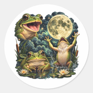 Pegatina Redonda Luna de Rana Vintage Naturaleza Retro Anfibio Natu