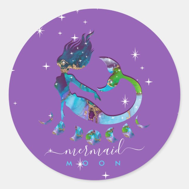 Pegatina Redonda Luna de sirena espiritual zodiaco púrpura (Anverso)