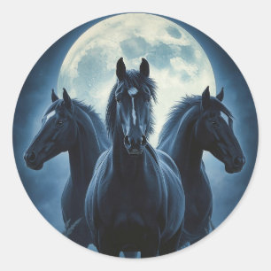 Pegatina Redonda Luna de tres caballos