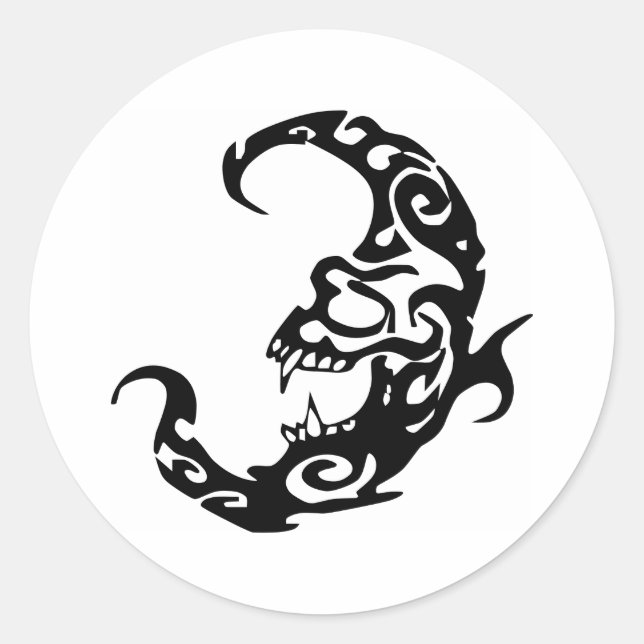 Pegatina Redonda Luna del mal tatuaje tribal (Anverso)