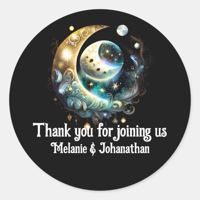 Pegatina Redonda Luna estrellas noche estrellada wicca fases chic (Anverso)