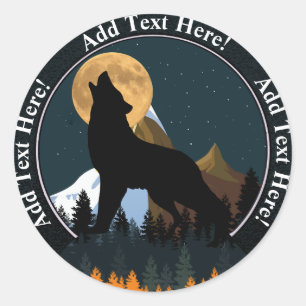 Pegatina Redonda Luna Llena del Lobo Aullador