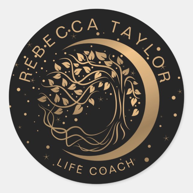 Pegatina Redonda luna moderna yoga de moda vida entrenador árbol de (Anverso)