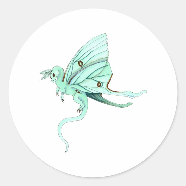 Pegatina Redonda Luna Moth Fairy Dragon (Anverso)