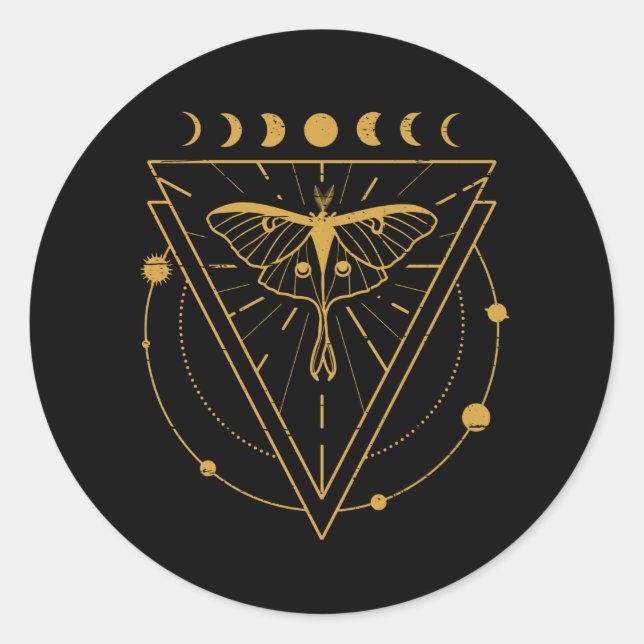 Pegatina Redonda Luna Moth Mystical Designs (Anverso)