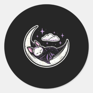 Pegatina Redonda Luna murciélago espeluznante adorable kawaii gótic
