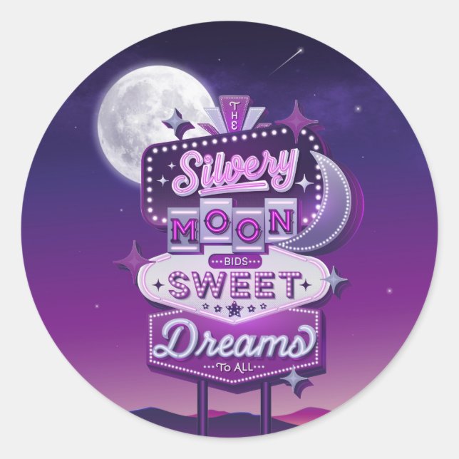 Pegatina Redonda Luna Plateada Desea Dulces Sueños / Stickers (Anverso)