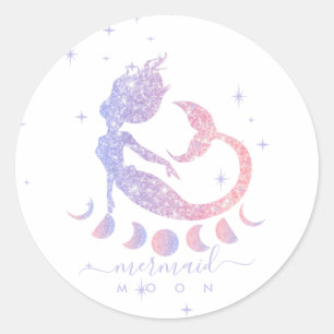 Pegatina Redonda Luna púrpura mermaid zodiacal espiritual