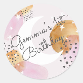 Pegatina Redonda Luna Rosa