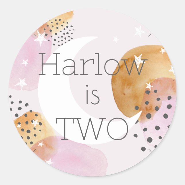 Pegatina Redonda Luna rosa dos la luna (Anverso)