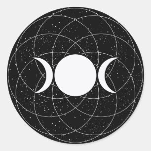 Pegatina Redonda Luna triple de la diosa en negro