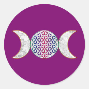 Pegatina Redonda Luna Triple Mágica - Flor De Espíritu De Vida 2