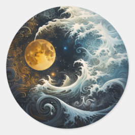 Pegatina Redonda Luna Voladora Yin Yang Artes Marciales