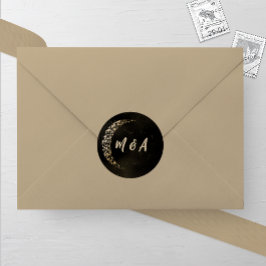 Pegatina Redonda Luna y Boda negro y dorado