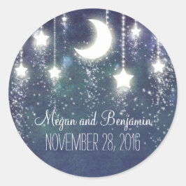 Pegatina Redonda luna y estrellas encantado boda romántico