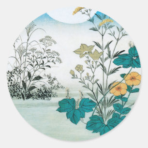 Pegatina Redonda Luna y flores