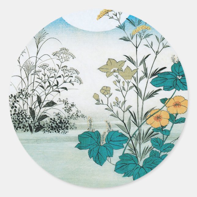 Pegatina Redonda Luna y flores (Anverso)