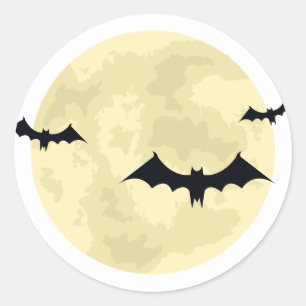 Pegatina Redonda Luna y murciélagos de Halloween