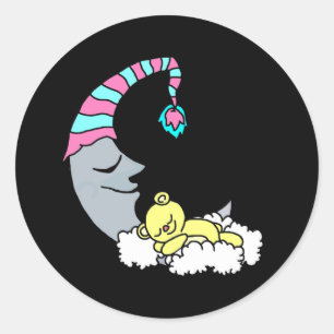 Pegatina Redonda Luna y oso durmientes