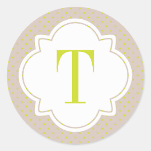 Pegatina Redonda Lunar y solo monograma de la letra de Quatrefoil