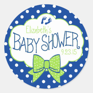 Pegatina Redonda Lunares azules y arco verde Baby Shower
