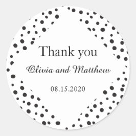 Pegatina Redonda Lunares. Gracias boda blanco y negro