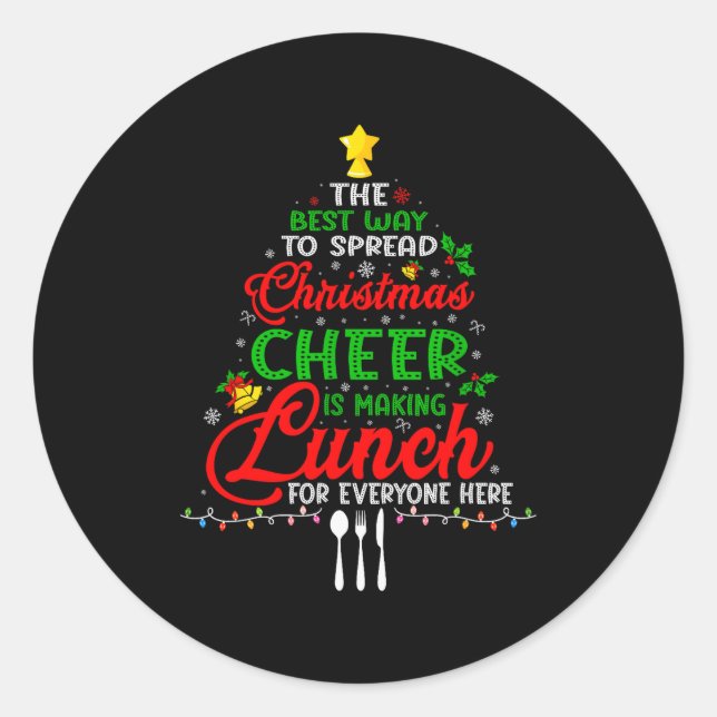 Pegatina Redonda Lunch Lady Christmas Xmas School Cafeteria Lunch L (Anverso)