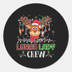 Pegatina Redonda Lunch Lady Crew Reindeer Cafetería Lady Xmas Holid