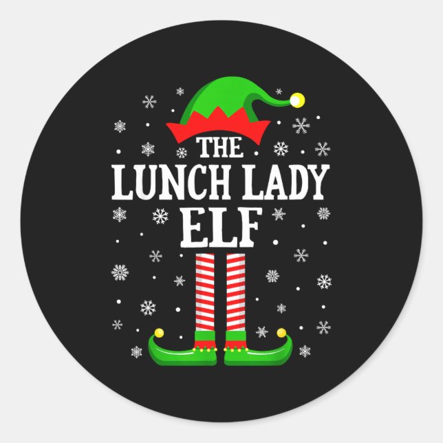 Pegatina Redonda Lunch Lady Elf Funny Christmas Family Matching  (Anverso)