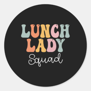Pegatina Redonda Lunch Lady Squad Retro Groovy Vintage Primer Día D