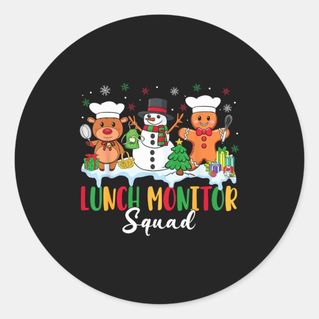 Pegatina Redonda Lunch Monitor Squad Reindeer Snowman Gingerbread C (Anverso)