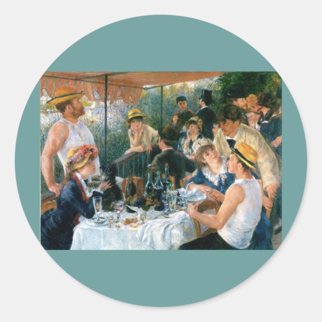 Pegatina Redonda Luncheon de Renoir del Fiesta del barco (1881) (Anverso)