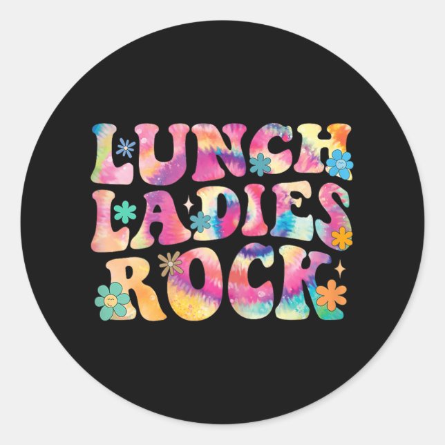 Pegatina Redonda Lunes Damas Rock Tie Dye Cafetería Crew Groovy La (Anverso)