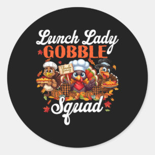 Pegatina Redonda Lunes Lady Gobble Squad Turquía Calabaza Feliz Gra