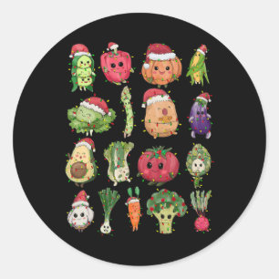 Pegatina Redonda Lunes Lady Vegetable Comida Navidad Árbol Diversió