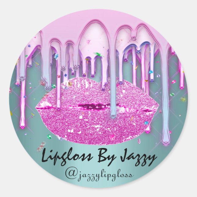 Pegatina Redonda Lupgloss Makeup Paquete de goteo verde rosado (Anverso)