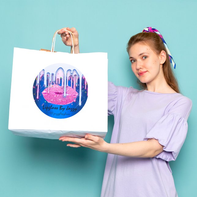 Pegatina Redonda Lupgloss Makeup Pink Bluei Derivación del envase G (Lipgloss Makeup Pink Bluei Drip Packaging Glam Classic Round Sticker)