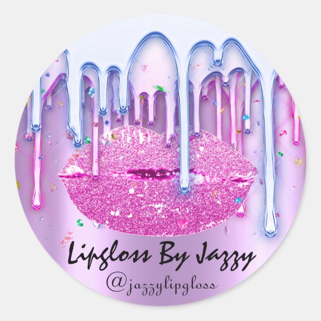 Pegatina Redonda Lupgloss Makeup Pink Bluei Drin Empaquetado (Anverso)