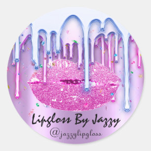 Pegatina Redonda Lupgloss Makeup Pink Bluei Drin Empaquetado