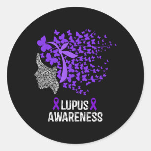 Pegatina Redonda Lupus Awareness Lupus Morple Butterflies