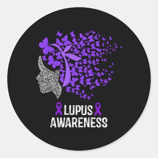 Pegatina Redonda Lupus Awareness Lupus Morple Butterflies (Anverso)