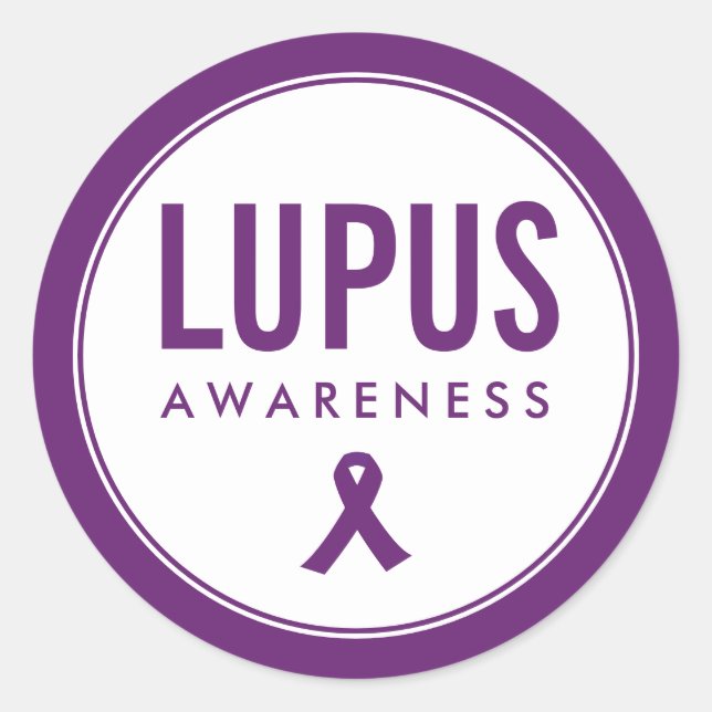 Pegatina Redonda Lupus Awareness Ribbon Purple (Anverso)