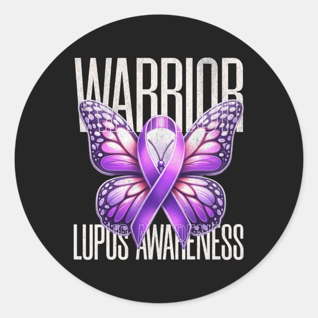 Pegatina Redonda Lupus Awareness Warrier Survivor Morple Butterflie (Anverso)