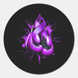 Pegatina Redonda Lupus Boxing Glove Purple Ribbon Awareness Fight W