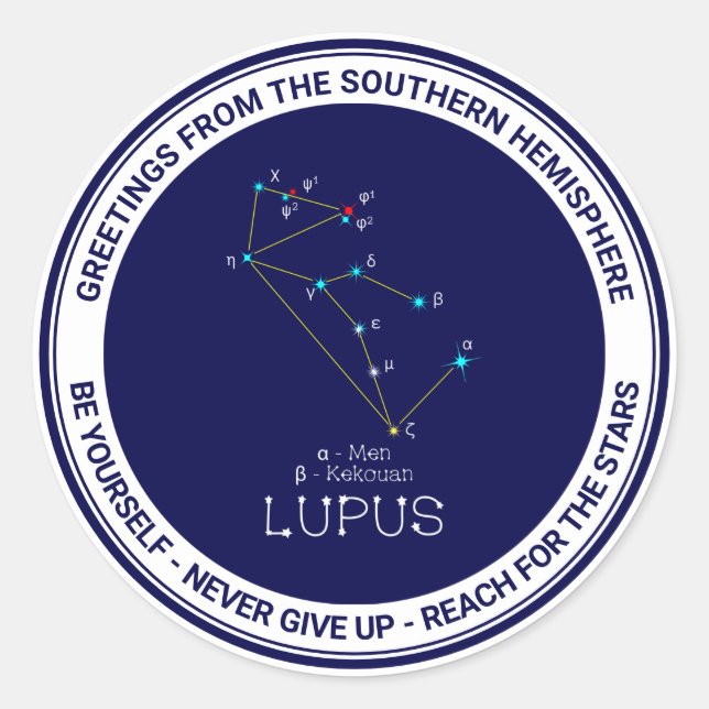 Pegatina Redonda Lupus de constelación del hemisferio sur (Anverso)