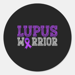 Pegatina Redonda Lupus Warrior Purple Ribbon Lupus Awareness Mes